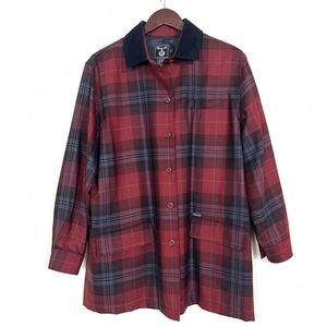Faconnable Mens Wool Plaid Car Coat Size L Red